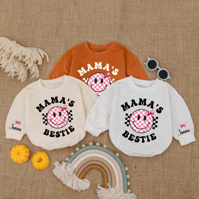 Custom Name Smile Mamas Bestie Matching Baby Romper