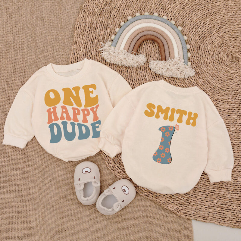 Custom Name And Numbers One Happy Dude Birthday Baby Romper