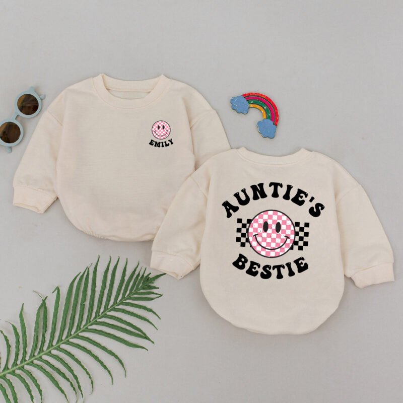 Custom Name Aunties Bestie Smile Birthday Baby Romper