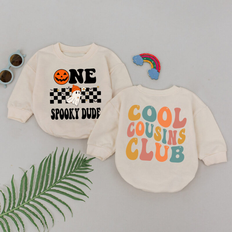 Custom Name One Spooky Cool Cousins Club 2 Sides Baby Romper