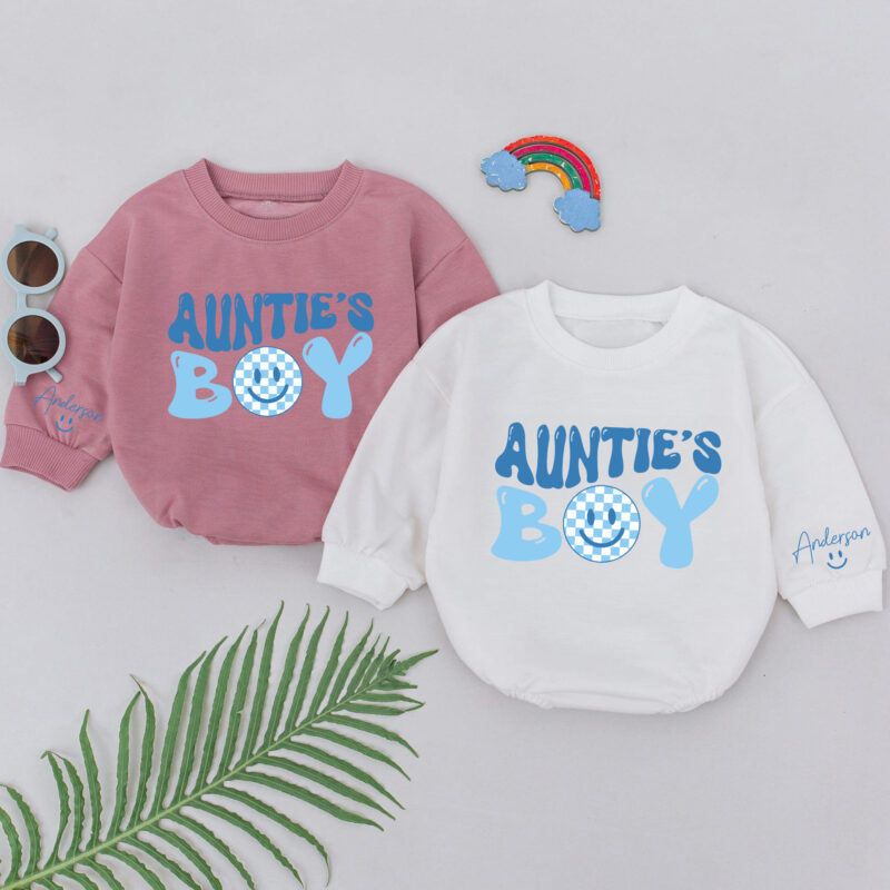 Custom Name Aunties Boy Birthday Baby Romper, Bubble Baby Romper