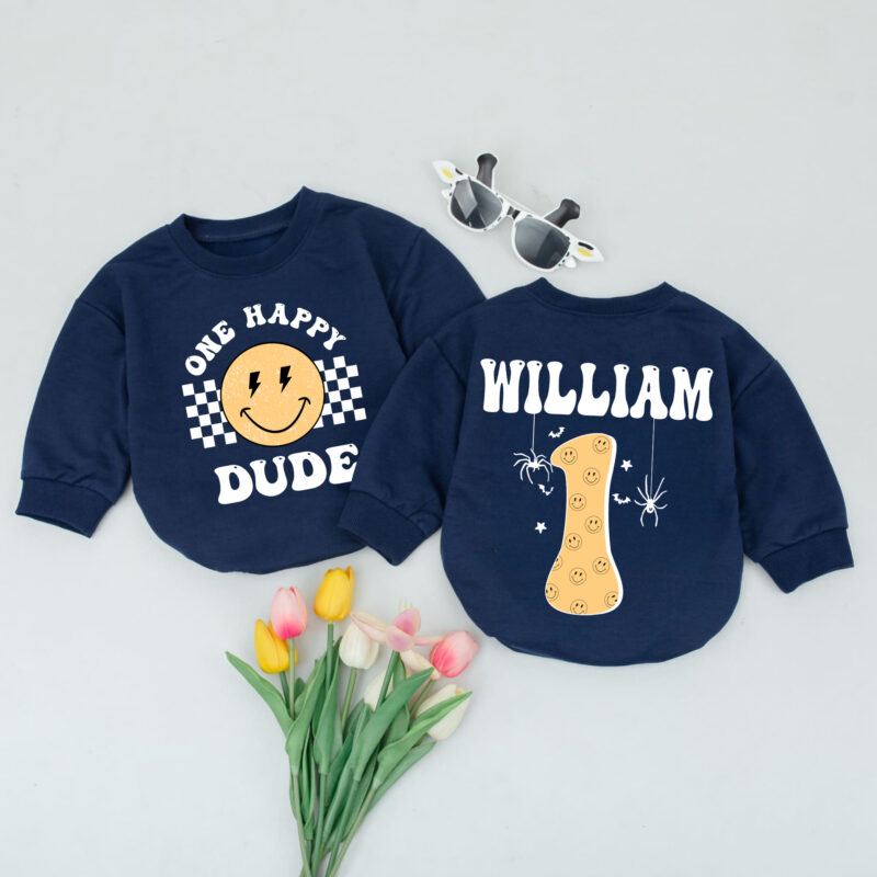 Custom Name And Number Smile One Happy Dude Baby Romper