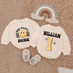 Custom Name And Number Smile One Happy Dude Baby Romper