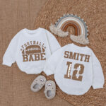 Personalized Football Babe With Name And Number On The Back Matching Baby Romper