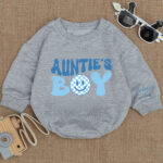 Custom Name Aunties Boy Birthday Baby Romper, Bubble Baby Romper