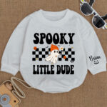 Custom Name Spooky Little Dude Halloween Baby Romper