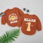 Custom Name And Number Smile One Happy Dude Baby Romper