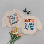 Custom Name And Number Football Half Way To First Baby Romper