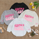 Custom Name Aunties Girl Birthday Baby Romper, Baby Girl Pink Jumpsuit