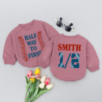 Custom Name And Number Football Half Way To First Baby Romper