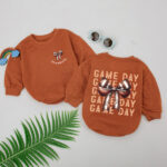 Personalized Game Day Coquette Football 2 Sides Birthday Matching Baby Romper