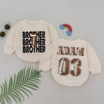 Personalized Football With Name And Number On The Back Matching Baby Romper