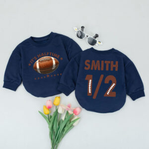 Custom Name And Number Football Its Half Time Baby Romper