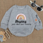 Custom Name Rainbow Besties Just Like Our Moms Baby Romper