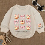 Custom Name Pumpkin Patch Girly Coquette Birthday Matching Baby Romper