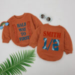 Custom Name And Number Football Half Way To First Baby Romper