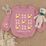 Custom Name Pumpkin Patch Girly Coquette Birthday Matching Baby Romper