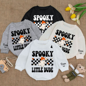 Custom Name Spooky Little Dude Halloween Baby Romper