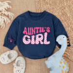 Custom Name Aunties Girl Birthday Baby Romper, Baby Girl Pink Jumpsuit