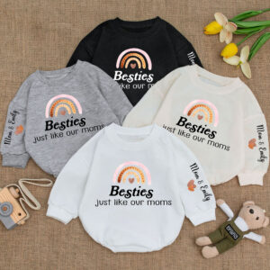 Custom Name Rainbow Besties Just Like Our Moms Baby Romper