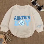 Custom Name Aunties Boy Birthday Baby Romper, Bubble Baby Romper