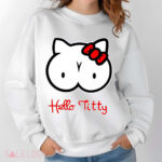 Hello Titty Kitty Red Bow Boobs Humor Joke shirt