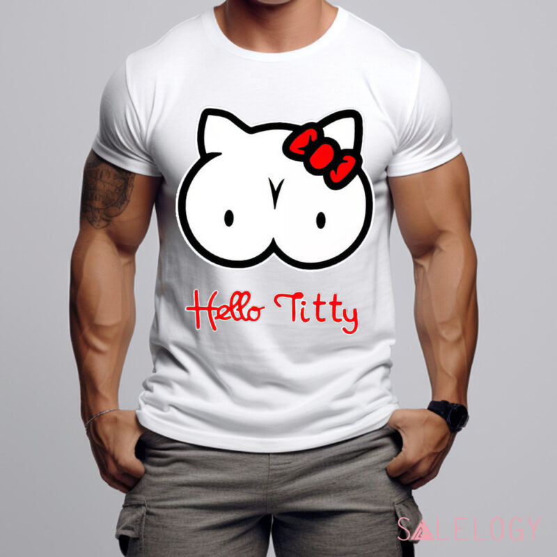 Hello Titty Kitty Red Bow Boobs Humor Joke shirt