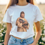 Jesus Holding Moo Deng the Hippo Joke Shirt