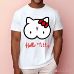 Hello Titty Kitty Red Bow Boobs Humor Joke shirt