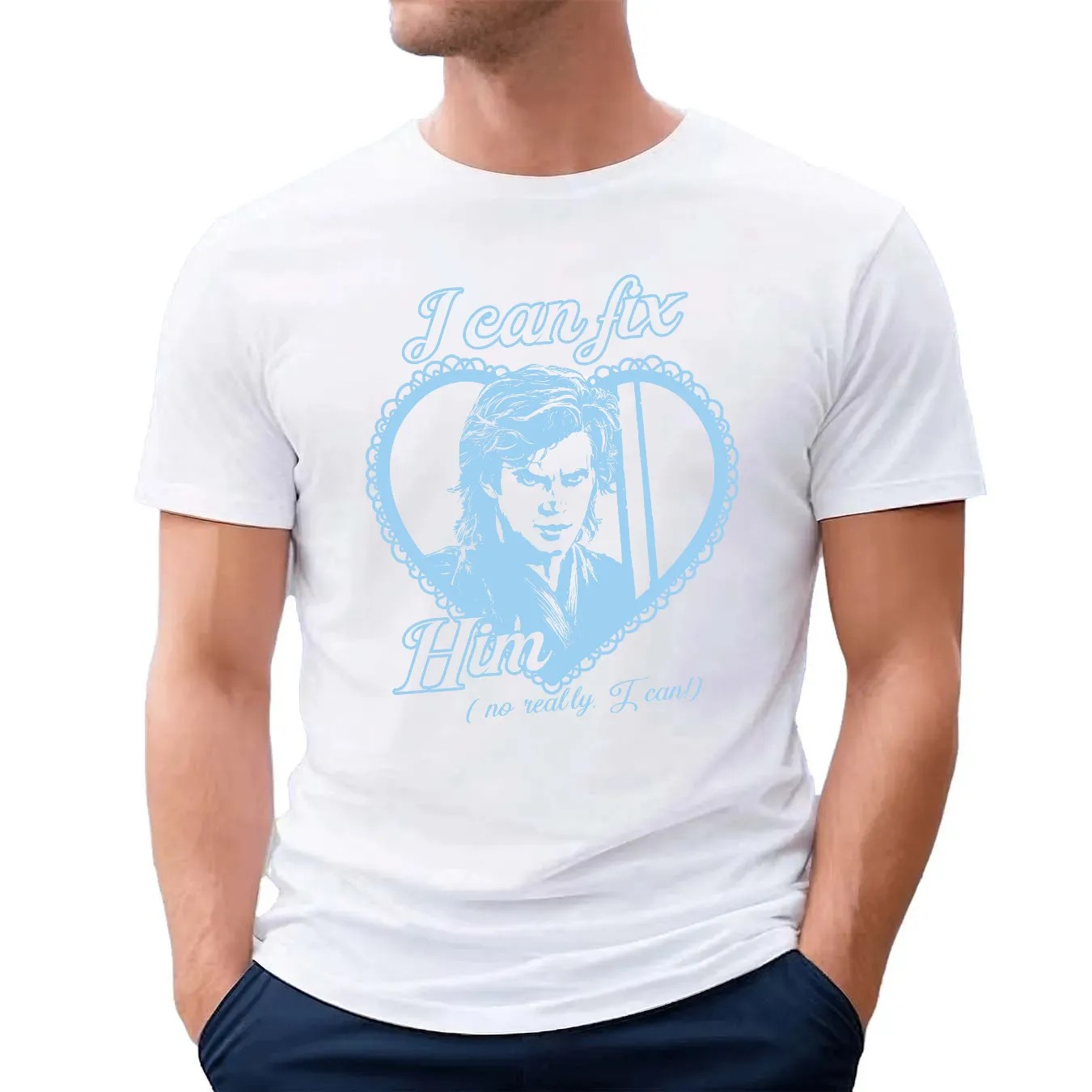 Anakin Skywalker I Can Fix Him T-shirt, Star Wars Coquette Style, Star Wars Fan Shirt, Hollywood Studio, Galaxy's Edge, Jedi Aesthetic Gift-blue