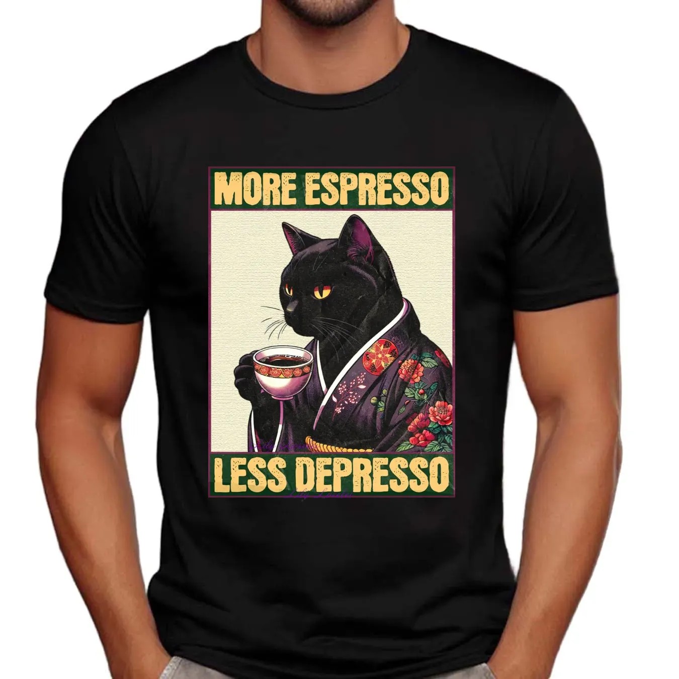 Cat Drinking Coffee More Espresso Less Depresso Meme T Shirt