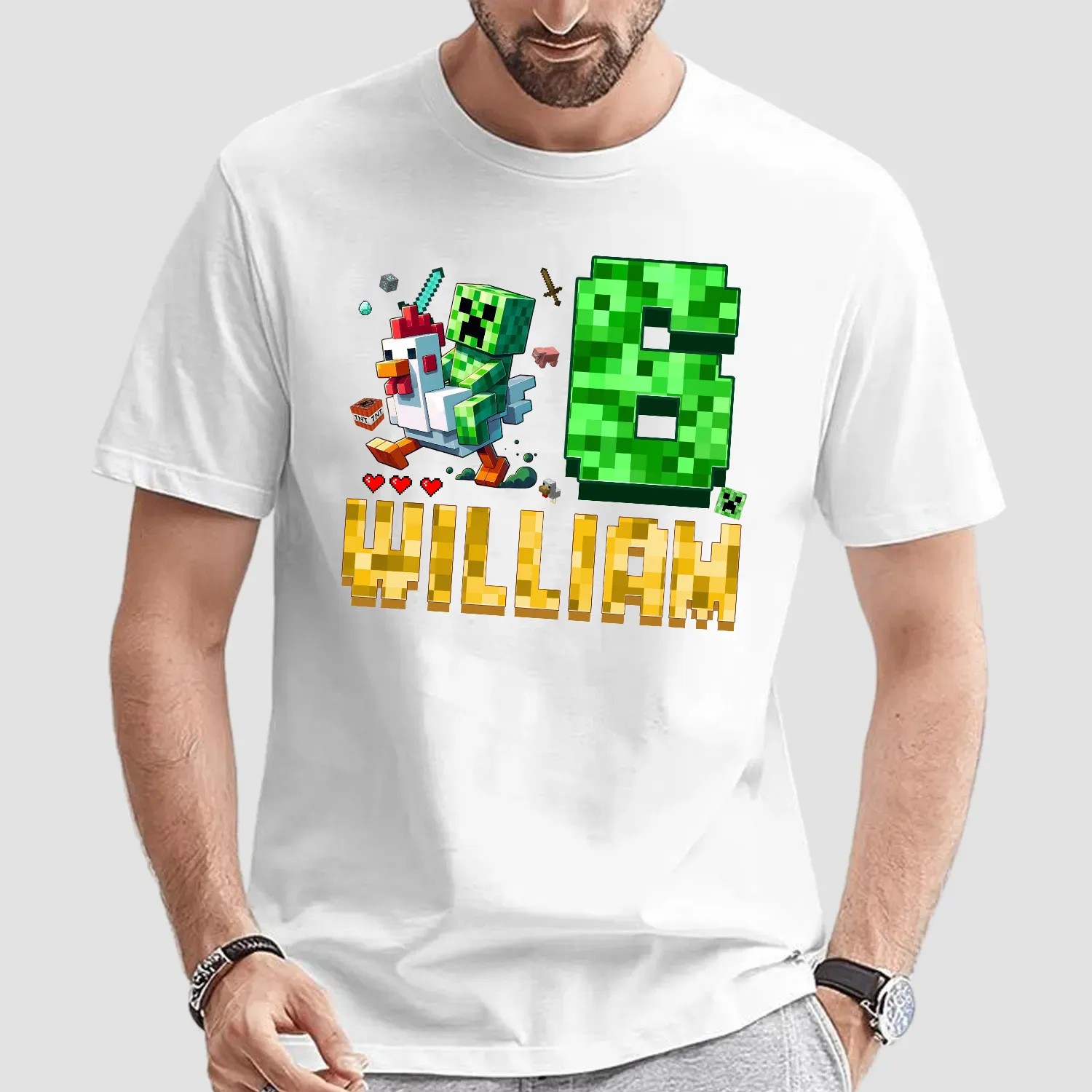 Custom Chicken Jkey MineC Birthday Shirt, MineC Shirt, Personalized for Boys, Girls, Kid's Party Shirt, Family Matching, MineC