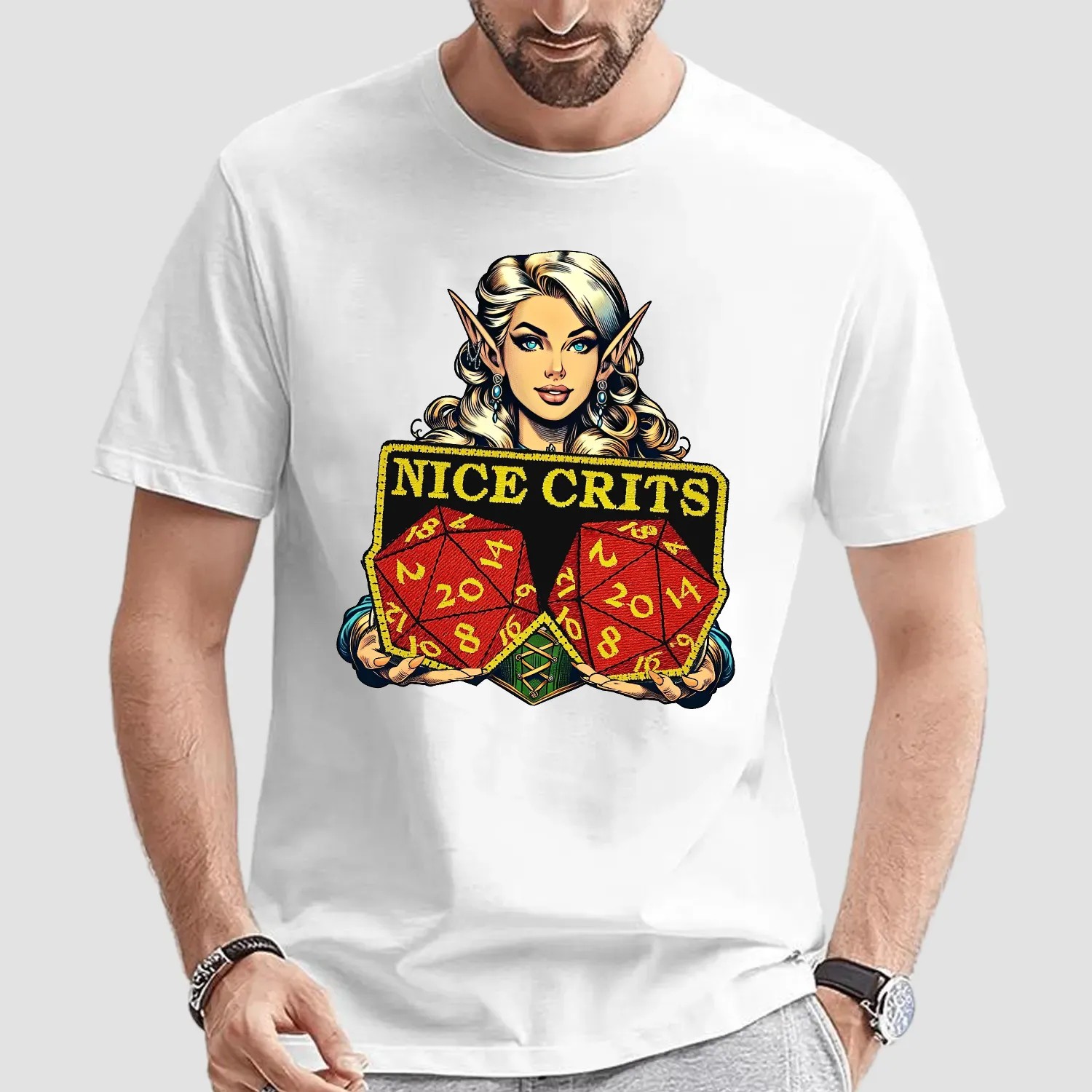 Custom Elf Nice Crits Dungeon and Dragon Shirt, D&D Shirt - Funny Dungeons and Dragons Gift shirt - Vintage Retro 90s Joke D and D T-Shirt