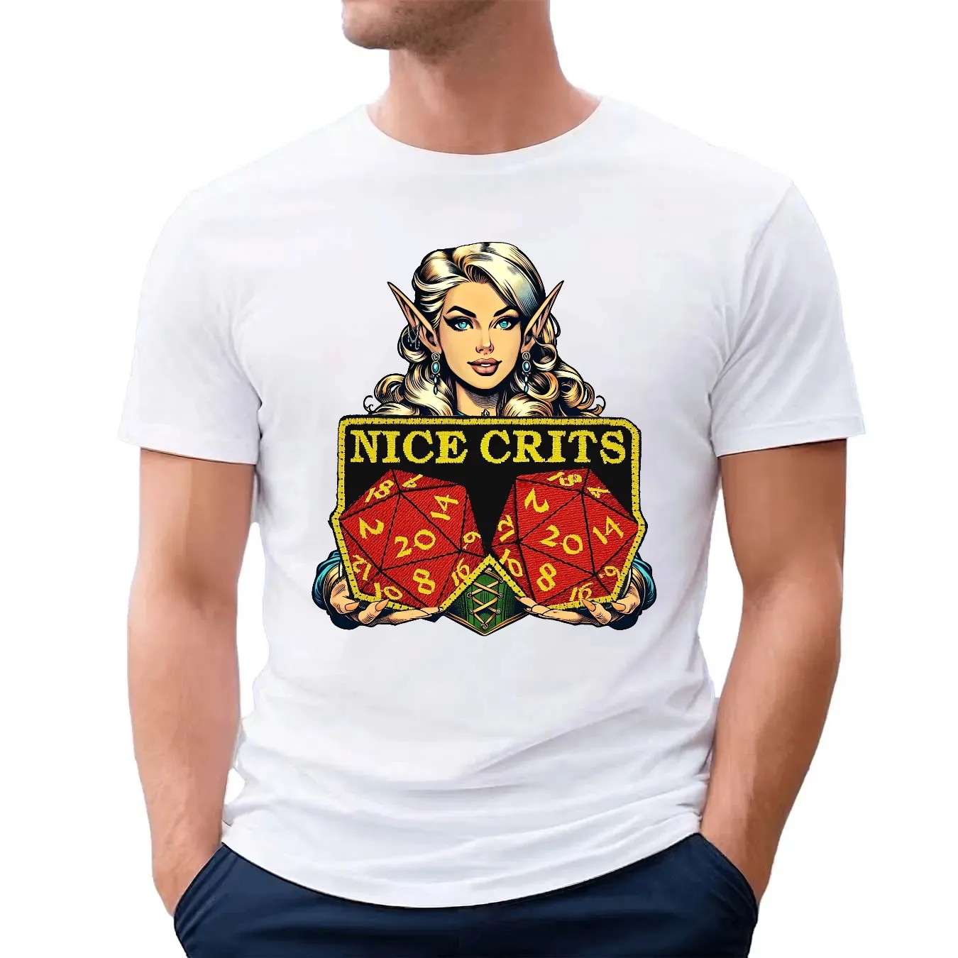 Custom Elf Nice Crits Dungeon and Dragon Shirt, D&D Shirt - Funny Dungeons and Dragons Gift shirt - Vintage Retro 90s Joke D and D T-Shirt