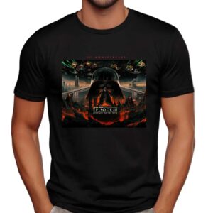 Star Wars 20th Anniversary Episode III Revenge Of The Sith T-Shirt, Darth Vader Mustafar Scene Tee, Retro Sci-Fi Movie Graphic Tee for Fans