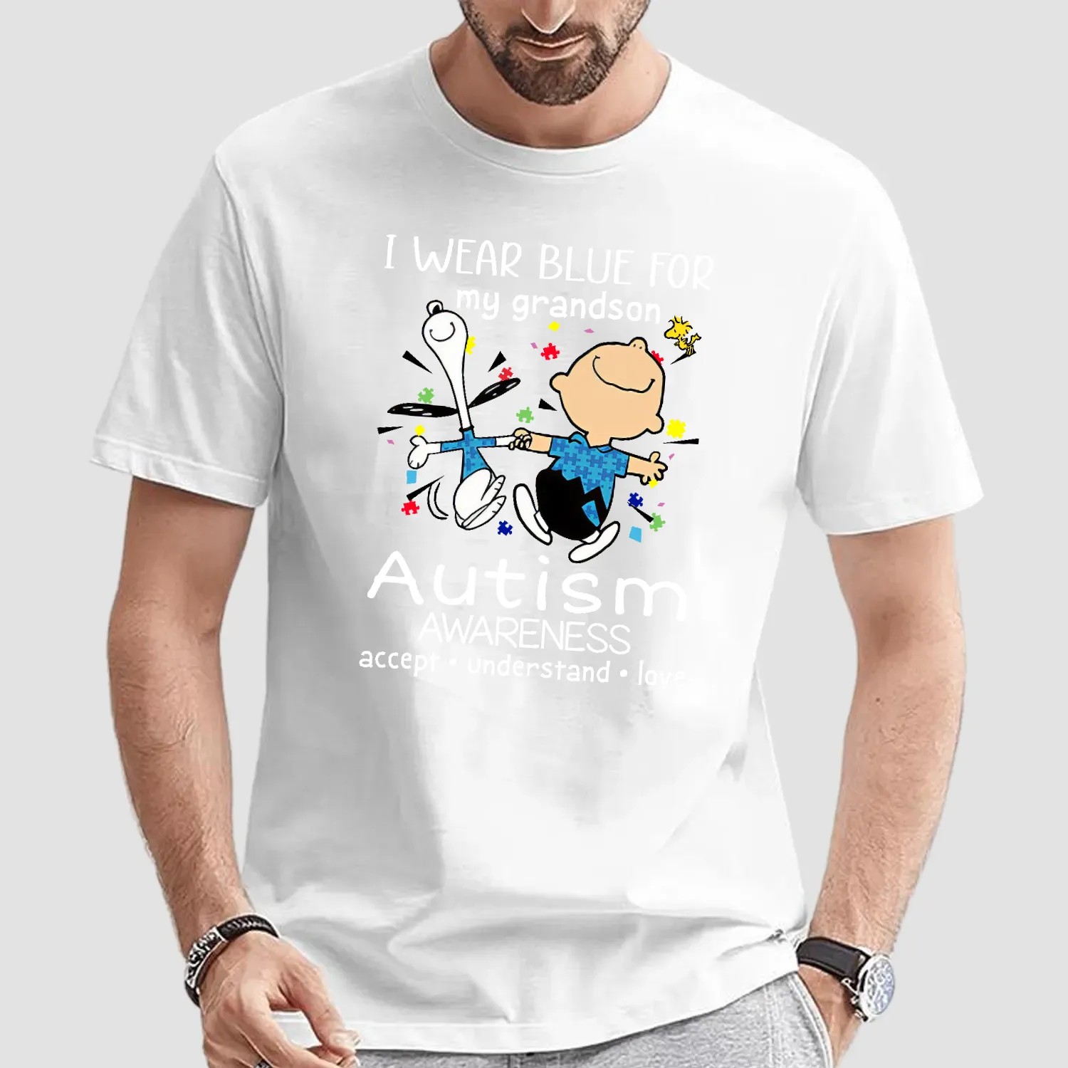 I Wear Blue For My Son autism Snoopy T Shirt