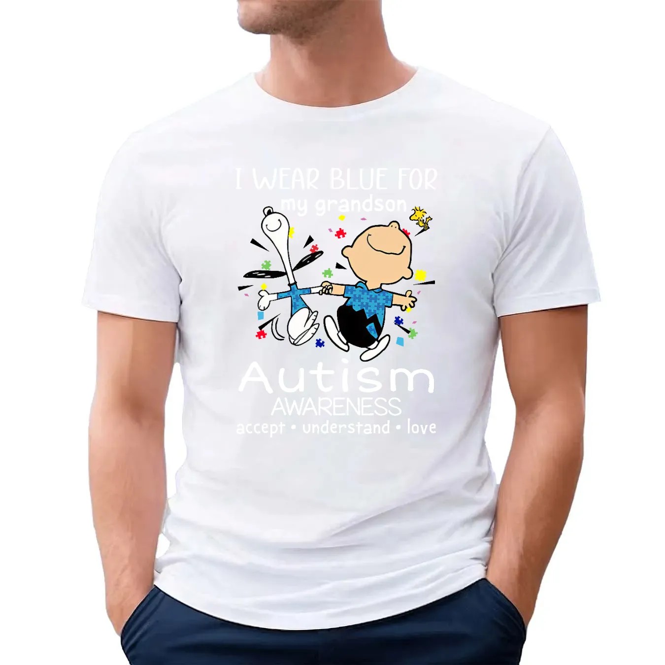 I Wear Blue For My Son autism Snoopy T Shirt