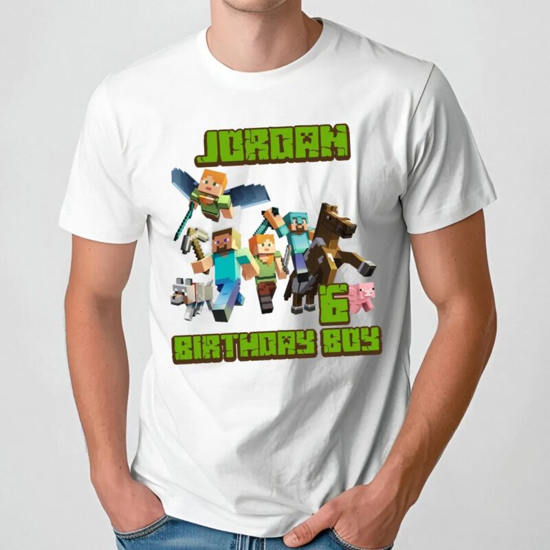 JORDAN Birthday Party Shirt, MineC Comfort Colors Shirt, Custom Family Birthday T-shirt, Gift for Kids, Mine Craft Family Matching Birthday Tees
