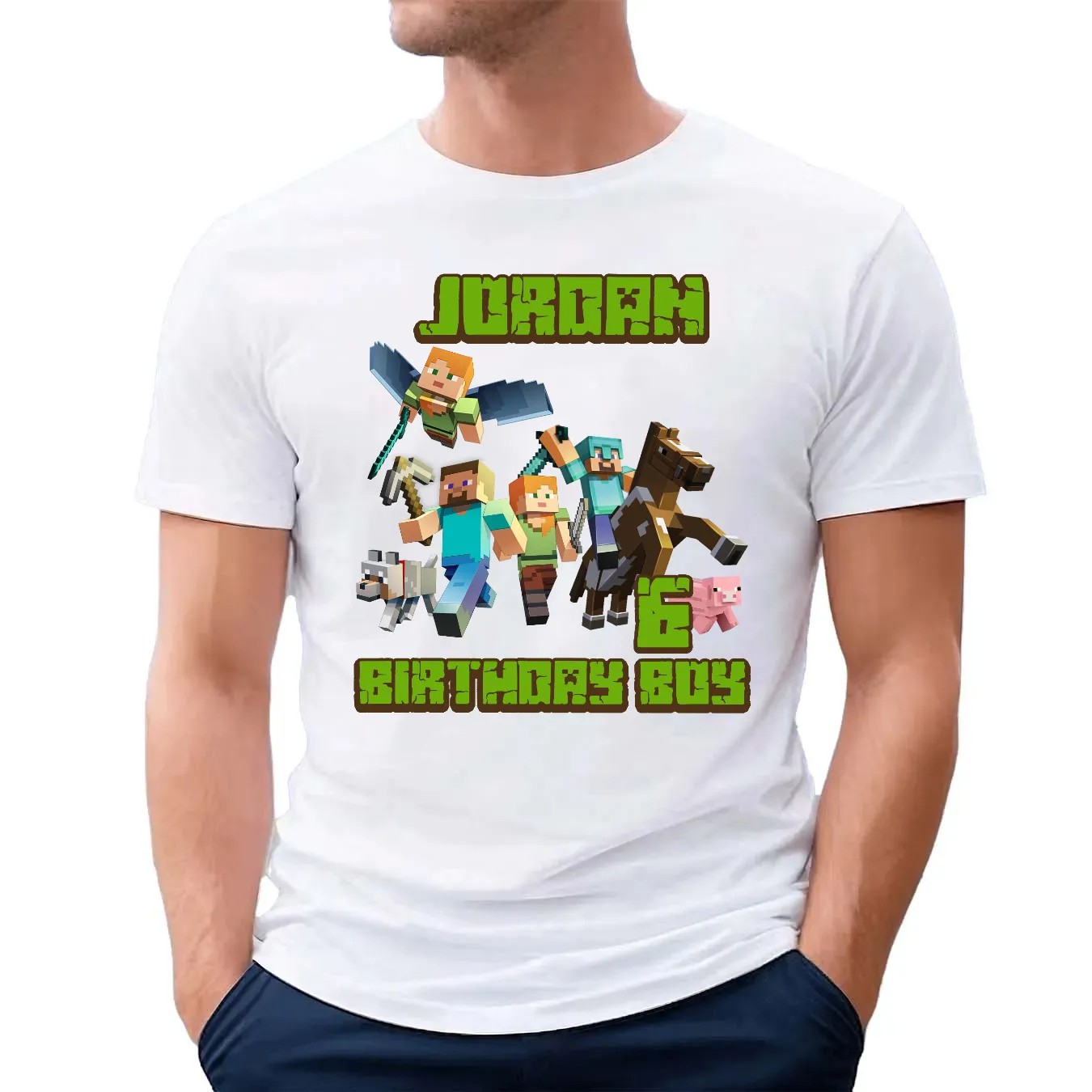 JORDAN Birthday Party Shirt, MineC Comfort Colors Shirt, Custom Family Birthday T-shirt, Gift for Kids, Mine Craft Family Matching Birthday Tees