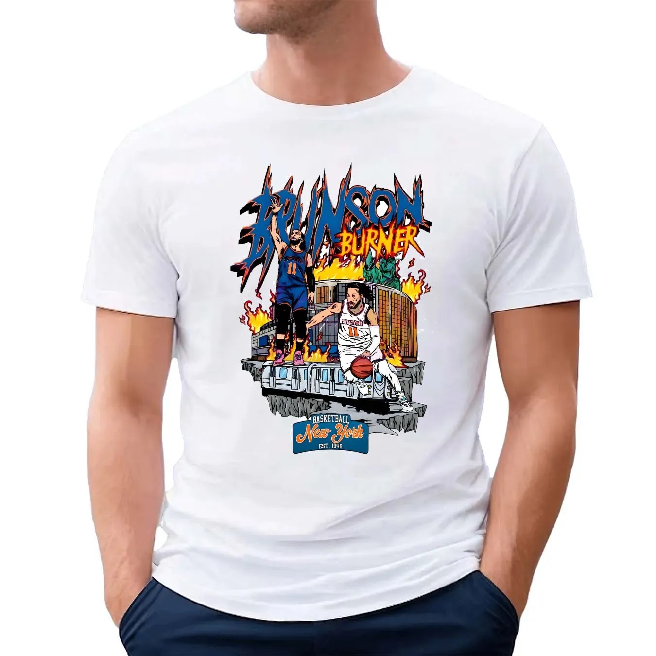 Jalen Brunson New York Basketball Burner Homage Retro Classic Graphic Bootleg T Shirt