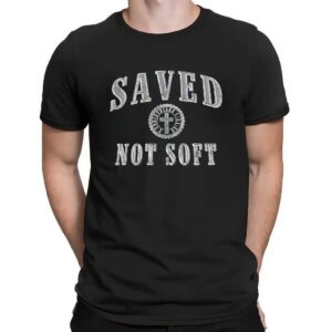 SAVED NOT SOFT cross symbol graphic shirt