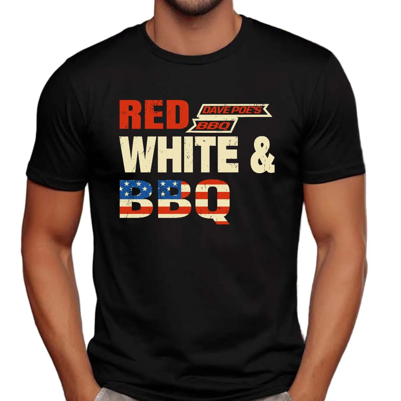 Red Dave Poe's BBQ White & BBQ American Flag Vintage shirt