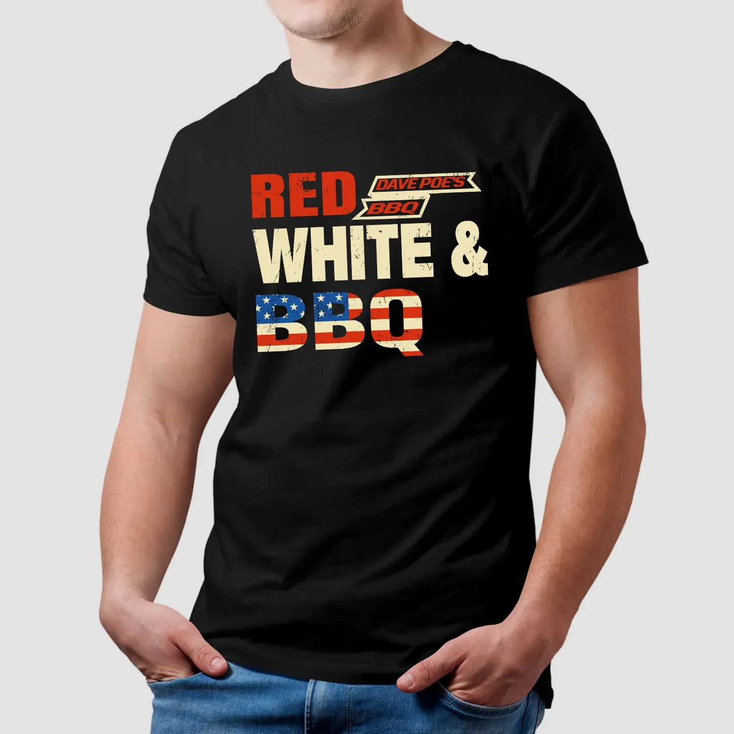 Red Dave Poe's BBQ White & BBQ American Flag Vintage shirt