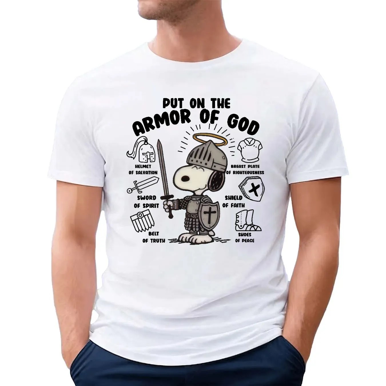 Snoopy Out On The Armor Of God Helmet Of Salvation Sword Of Spirit T Shirt