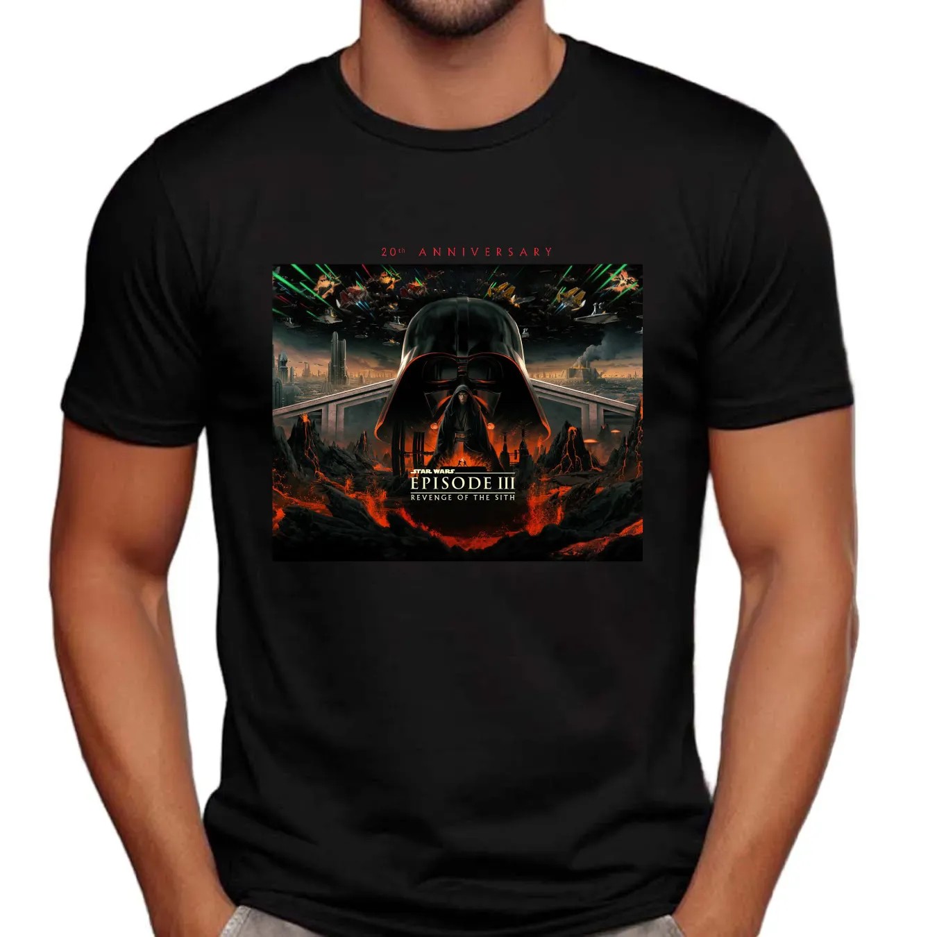 Star Wars 20th Anniversary Episode III Revenge Of The Sith T-Shirt, Darth Vader Mustafar Scene Tee, Retro Sci-Fi Movie Graphic Tee for Fans