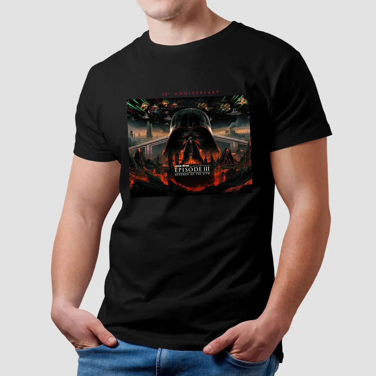 Star Wars 20th Anniversary Episode III Revenge Of The Sith T-Shirt, Darth Vader Mustafar Scene Tee, Retro Sci-Fi Movie Graphic Tee for Fans