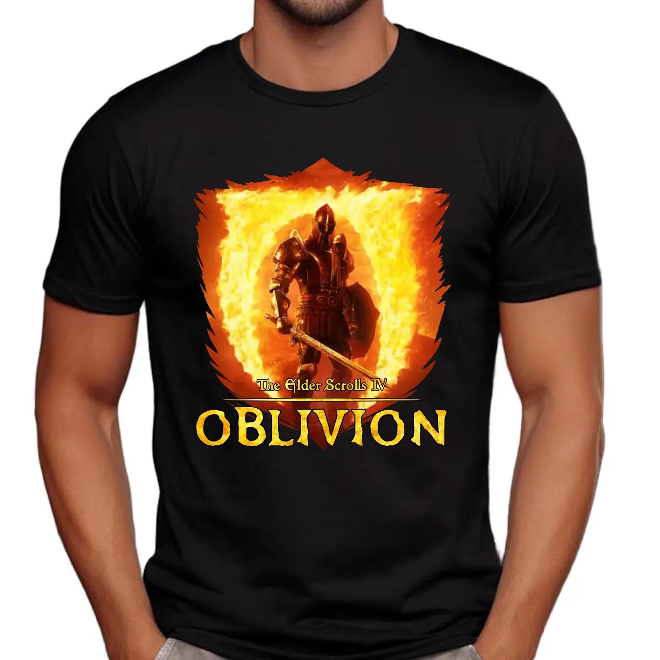 Vintage Gold Oblivion T-Shirt, The Elder Scrolls Inspired Shirt, Retro Gamer Tee for Him, RPG Video Game Merch, Gift for Fantasy Game Fans