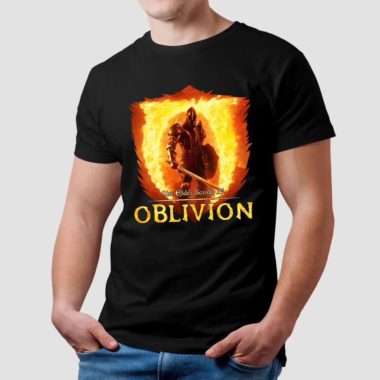 Vintage Gold Oblivion T-Shirt, The Elder Scrolls Inspired Shirt, Retro Gamer Tee for Him, RPG Video Game Merch, Gift for Fantasy Game Fans
