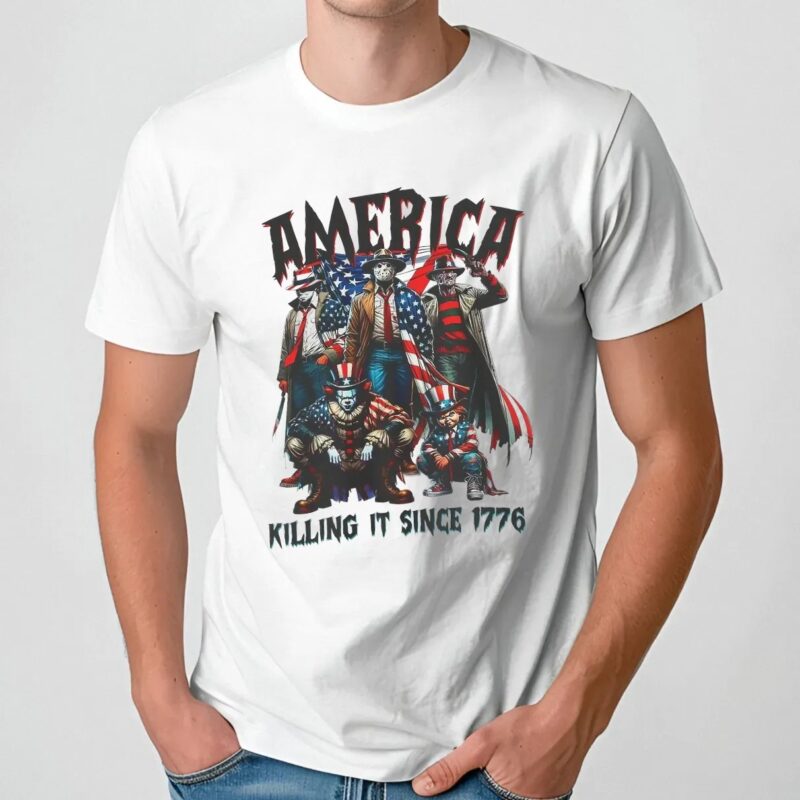 America Killing It Since 1776 Thug Life Killers Horror Movie Characters 4th Of July T Shirt