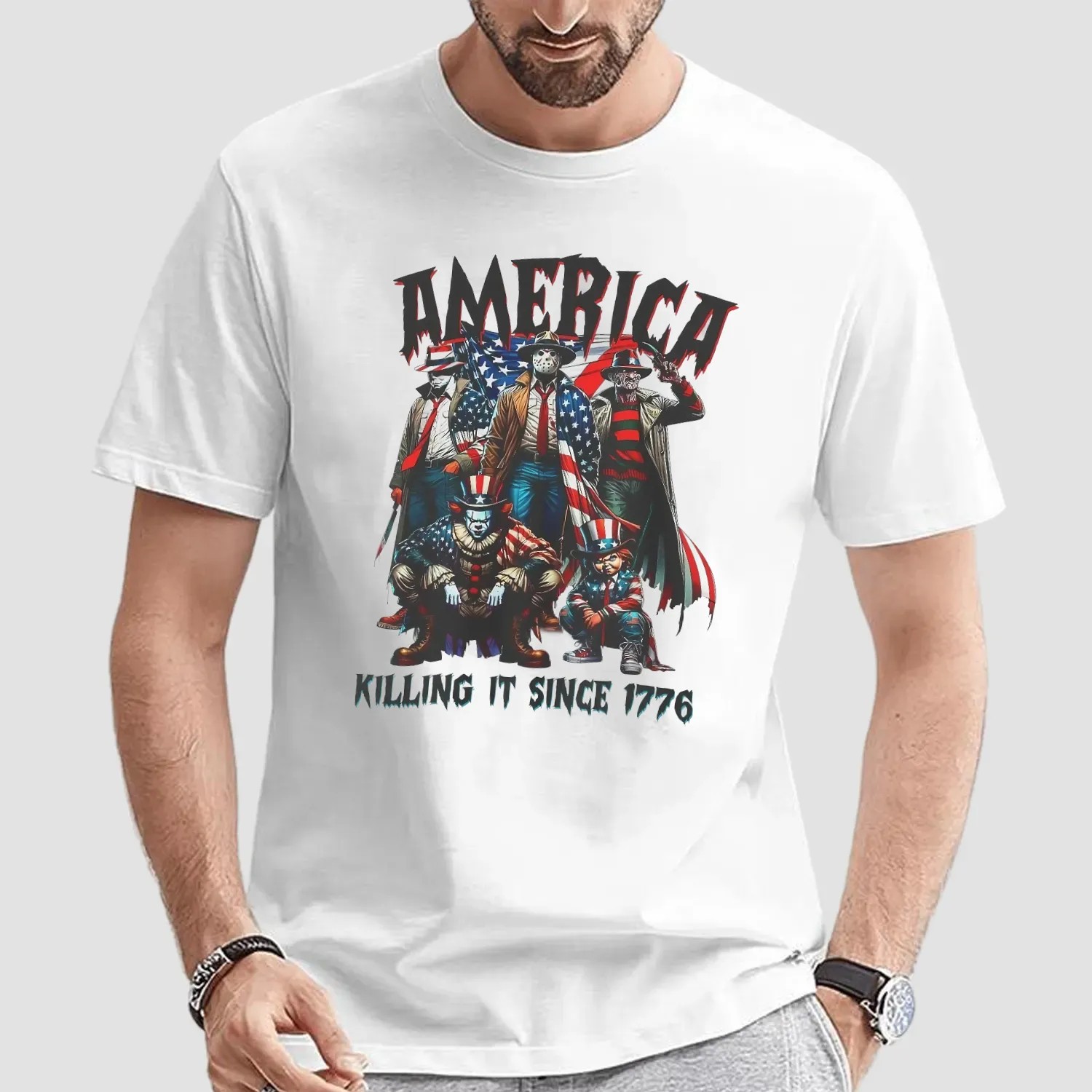 America Killing It Since 1776 Thug Life Killers Horror Movie Characters 4th Of July T Shirt